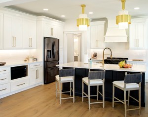 Shaker White Kitchen Cabinets with Black Island